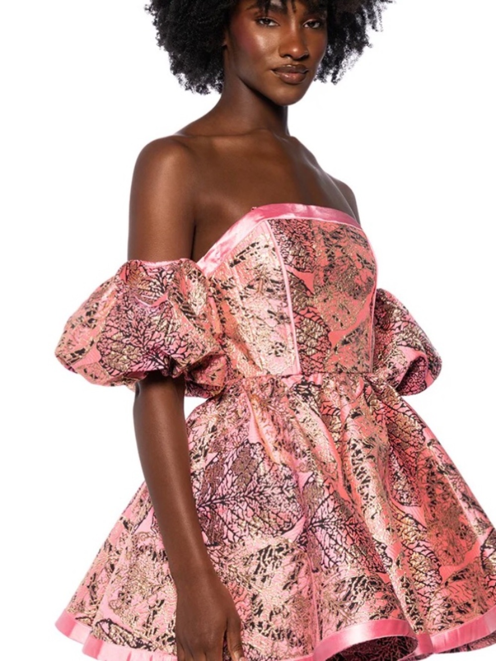ELOISE OFF THE SHOULDER BROCADE DRESS